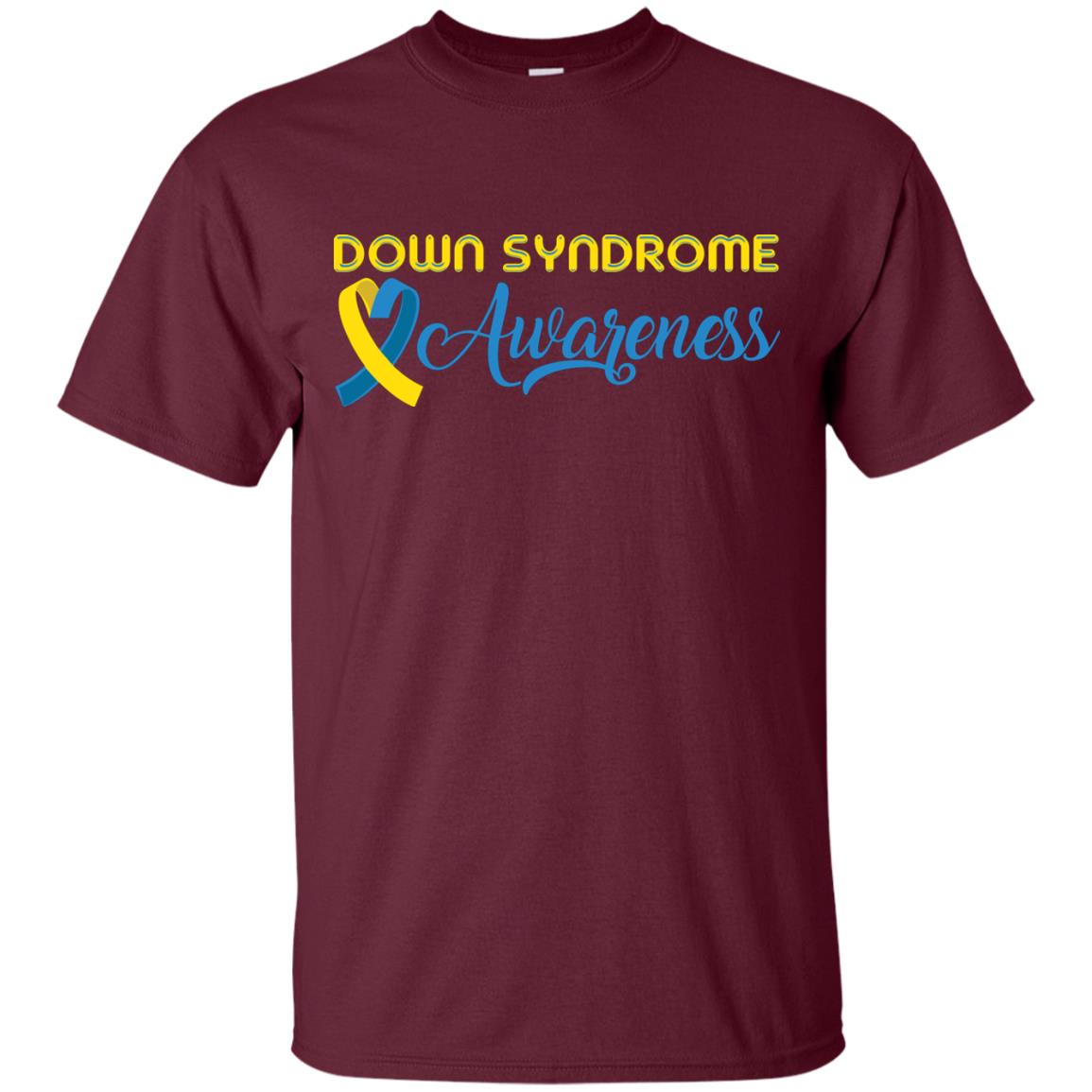 Yellow And Blue Ribbons Down Syndrome Awareness T-shirt Maroon