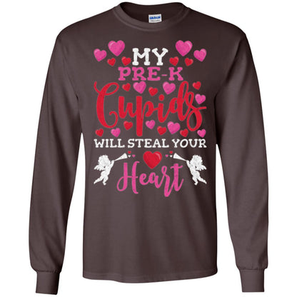 Teacher Valentines Day Shirt My Pre-k Cupids Will Steal Your Heart Dark Chocolate