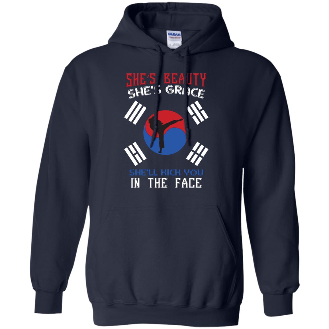 She’s Beauty She’s Grace She’ll Kick You In The Face Taekwondo T-shirt Navy