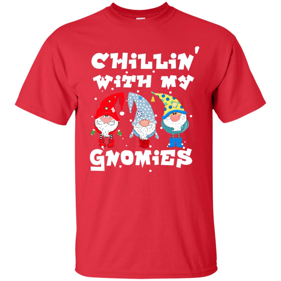 Chillin' With My Gnomies X-mas Gift Shirt For Mens Womens Kids Red