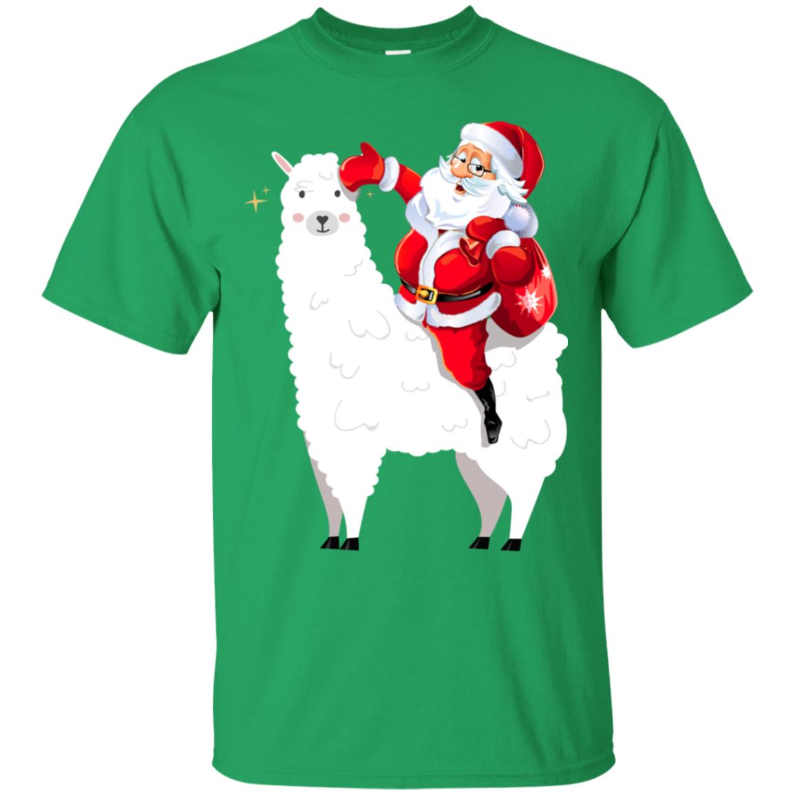 Alpaca Llama And Santa Claus X-mas Gift Shirt Irish Green