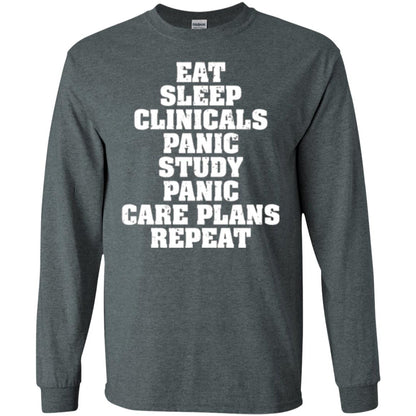 Funny Nursing Student T-shirt Eat Sleep Clinicals Panic Dark Heather