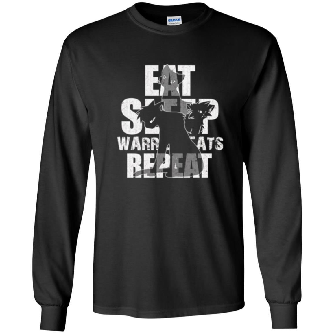 Cat Lover T-shirt Eat Sleep Warrior Cats Repeat Black