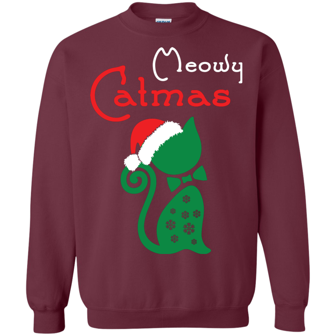 Cat Christmas T-Shirt Meowy Catmas Maroon