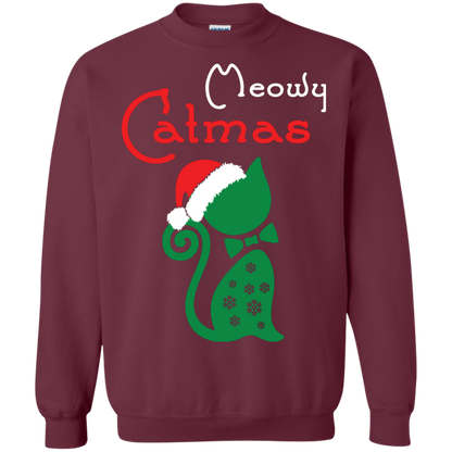 Cat Christmas T-Shirt Meowy Catmas Maroon