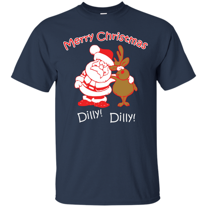 Christmas T-Shirt Merry Christmas Santa And Reindeer Dilly! Dilly! Navy