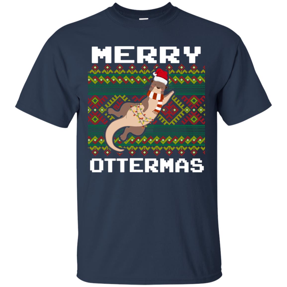 Merry Ottermas Funny Otter Lovers Ugly Sweater X-mas Gift Shirt Navy