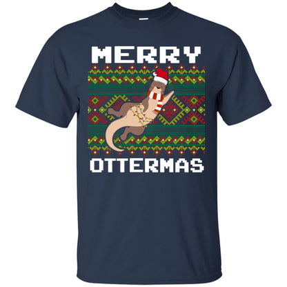 Merry Ottermas Funny Otter Lovers Ugly Sweater X-mas Gift Shirt Navy
