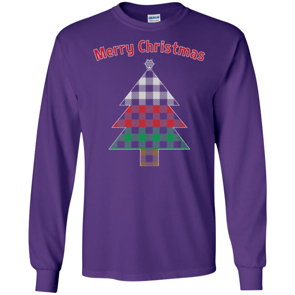 Unique Buffalo Plaid Tree Christmas Matching Pajama T-shirt Purple