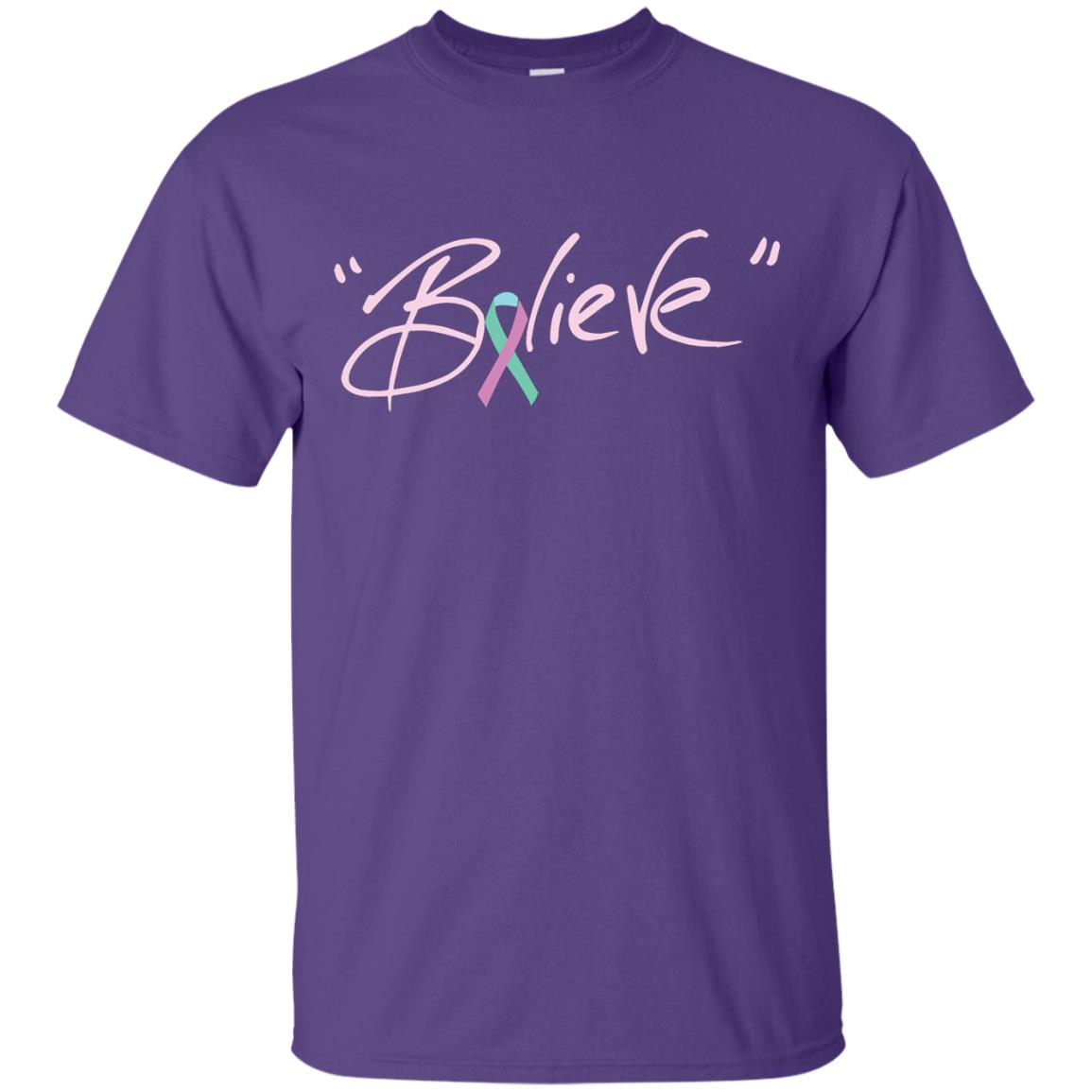 Thyroid Cancer Awareness Shirt Teal Pink Blue Ribbon Believe Purple