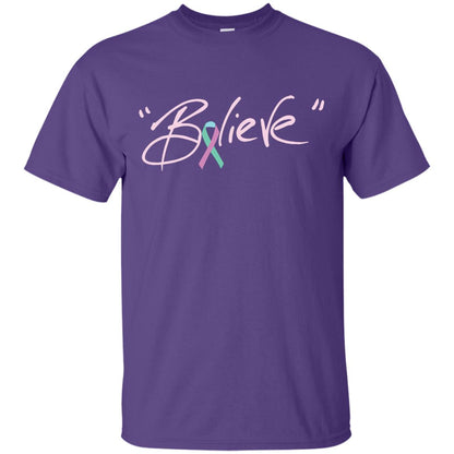 Thyroid Cancer Awareness Shirt Teal Pink Blue Ribbon Believe Purple