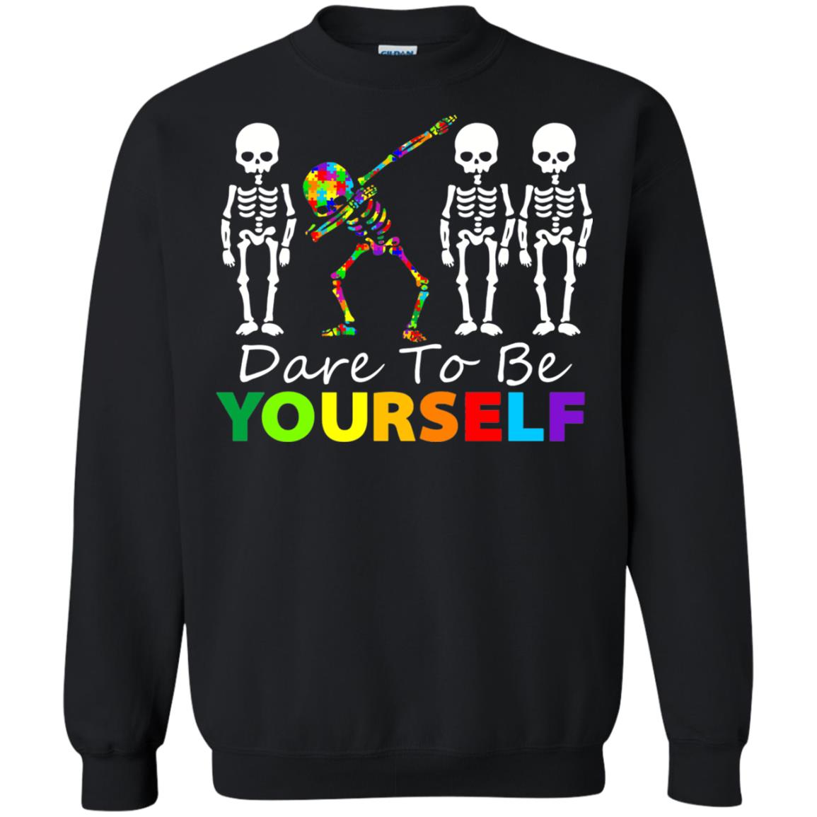 Skeleton Dabbing Dare To Be Yourself Autism Awareness Shirt Black