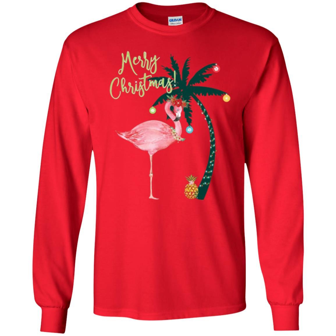 Christmas T-shirt Flamingo Merry Christmas Red