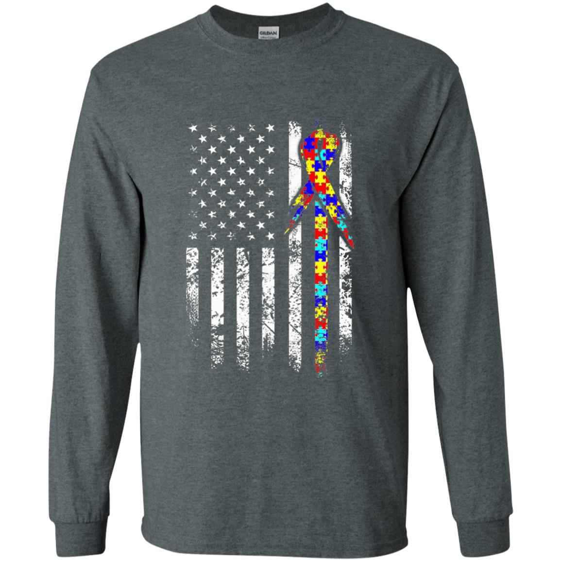 American Flag Distressed Autism Awareness T-shirt Dark Heather