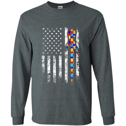 American Flag Distressed Autism Awareness T-shirt Dark Heather