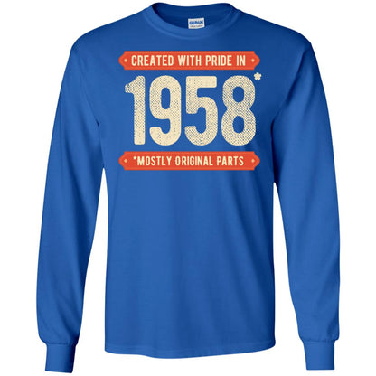 Created With Pride In 1958 Mostly Original Parts 60th Birthday T-shirt Royal