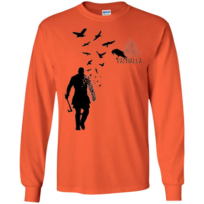 Vikings Axe Ragnar Lothbrok Flock Of Ravens Valhalla Symbol T-shirt Orange