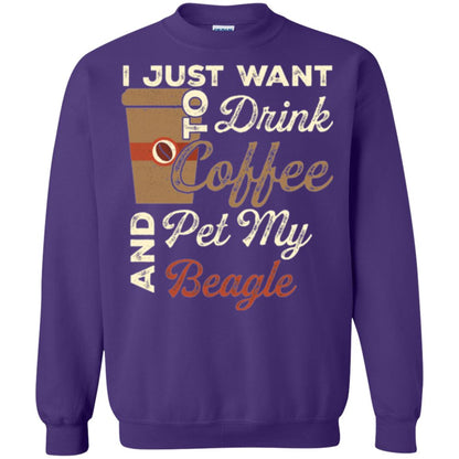 Coffee Lovers T-shirt I Just Want To Drink Coffee And Pet My Beagle Purple