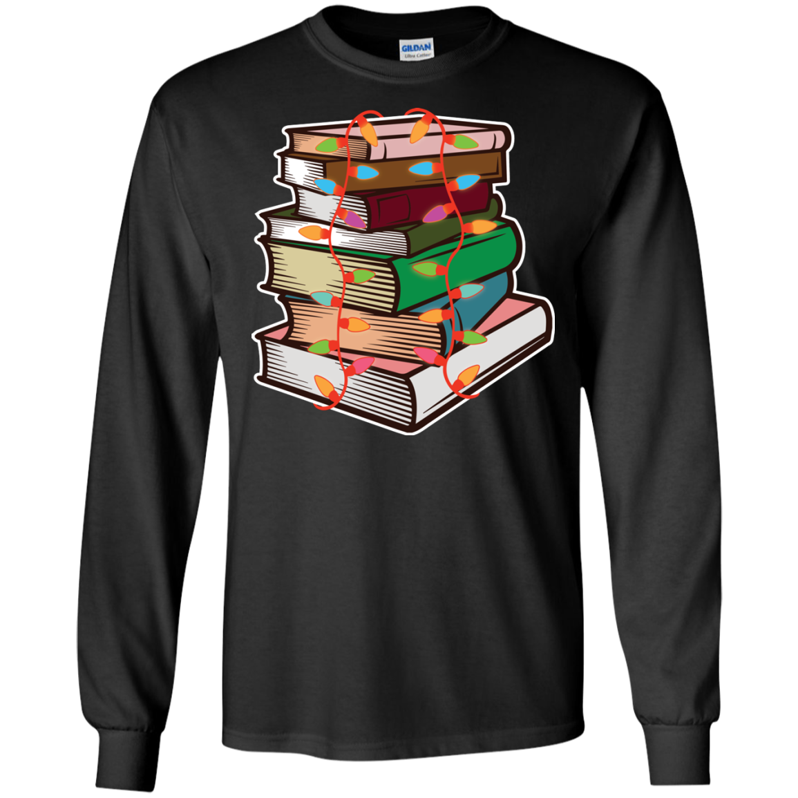 Fairy Lights Christmas Gift T-shirt Book Lover Black