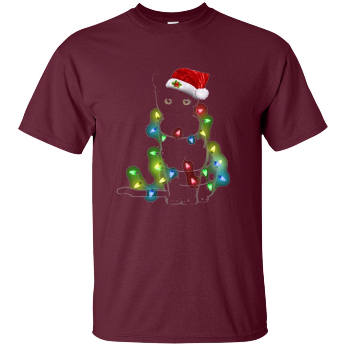 Christmas T-shirt Cat And Lights Maroon