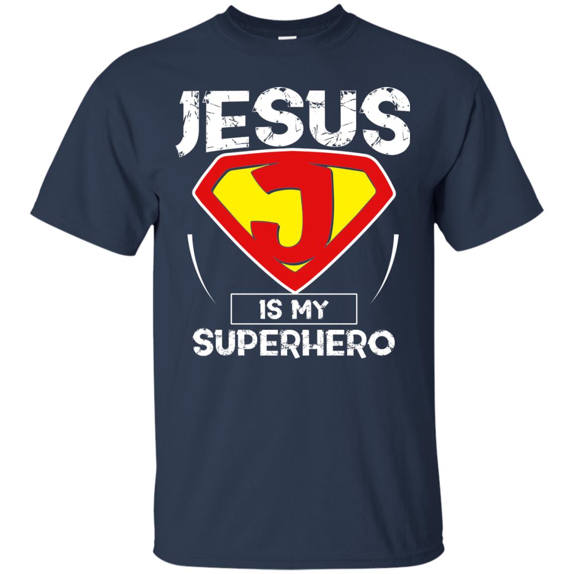 Jesus Is My Superhero Christian Movie Fan T-shirt Navy