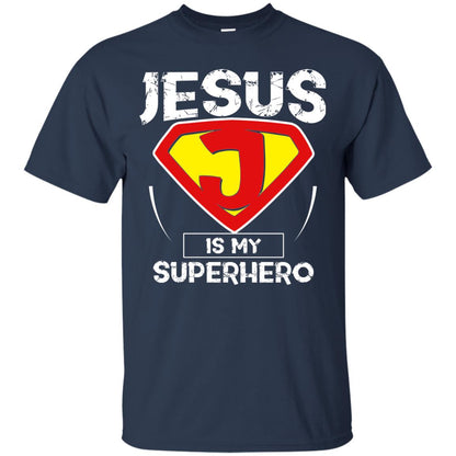 Jesus Is My Superhero Christian Movie Fan T-shirt Navy