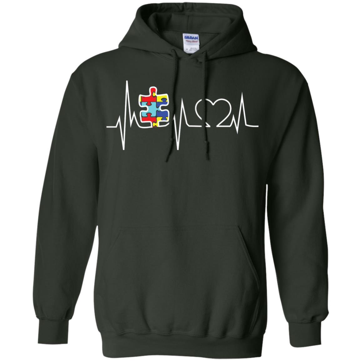 Autism Puzzle Heartbeat Autism Awareness Shirt Forest Green