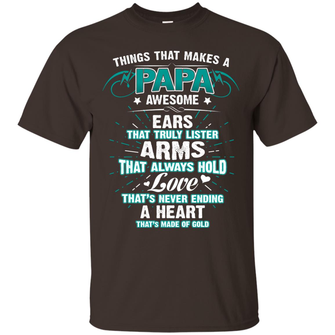 Things That Makes A Papa Awesome Ears That Truly Lister Arms That Always Hold Love That's Never Ending A Heart That Is Made Of Gold Dark Chocolate