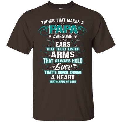 Things That Makes A Papa Awesome Ears That Truly Lister Arms That Always Hold Love That's Never Ending A Heart That Is Made Of Gold Dark Chocolate