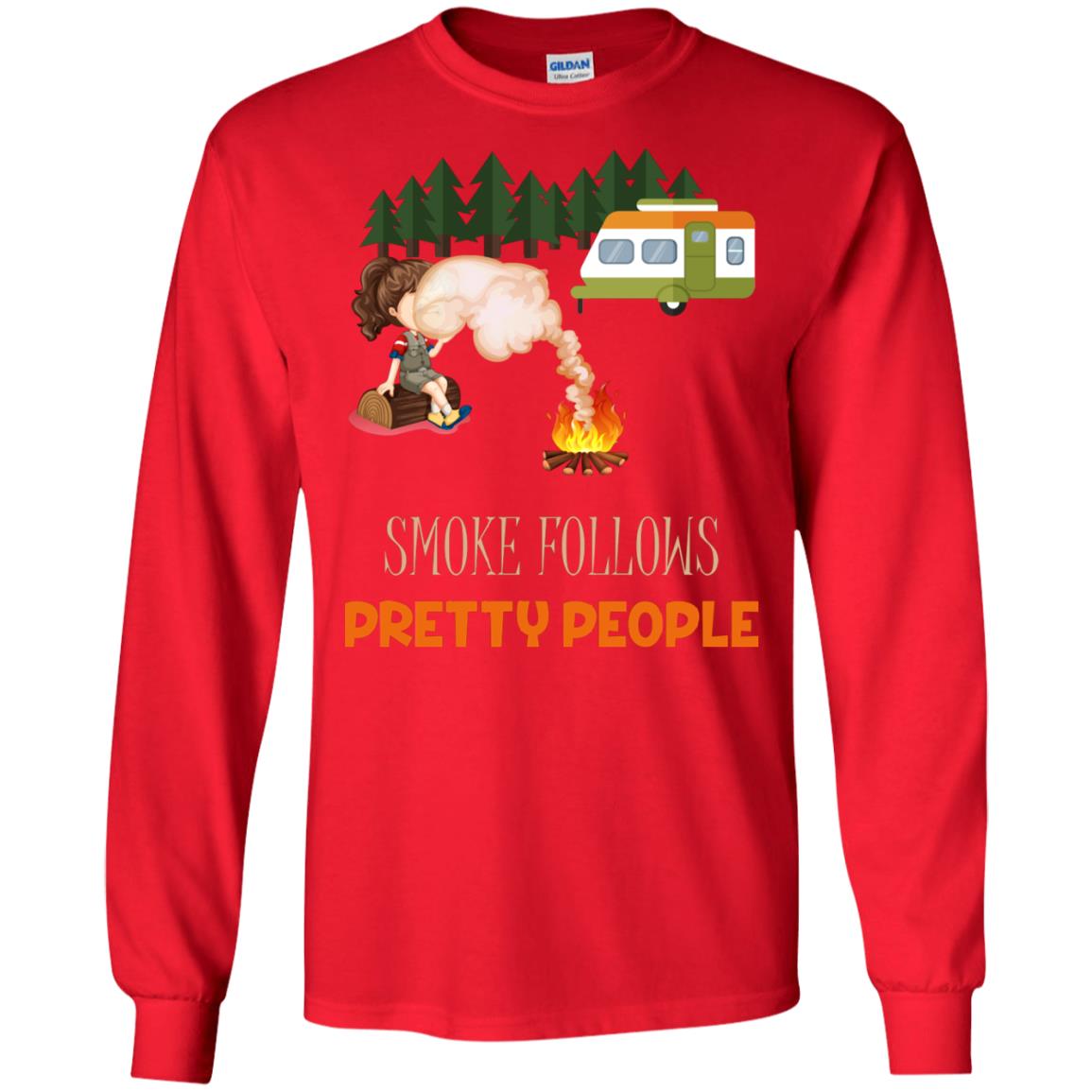 Smoke Follows Pretty People Camping Bbq Gift Shirt Red