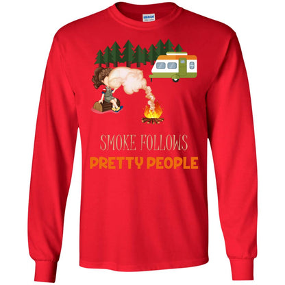 Smoke Follows Pretty People Camping Bbq Gift Shirt Red