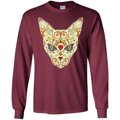 Cat Sugar Skull Design T-shirt Maroon