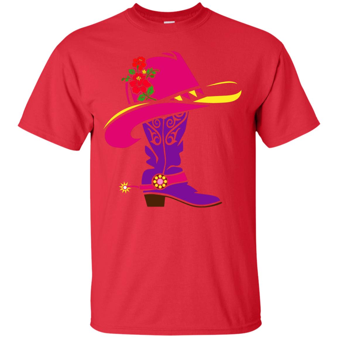 Cowgirl Boots With Hat T-shirt Red