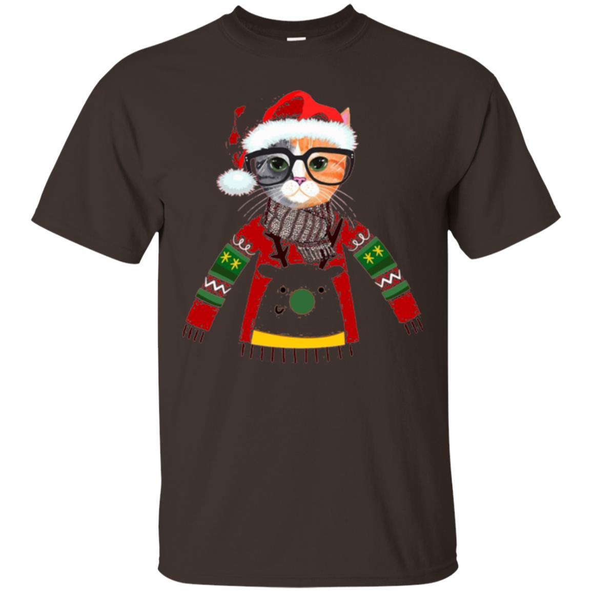 Christmas T-shirt Cat Lover Meowy Christmas T-shirt Dark Chocolate