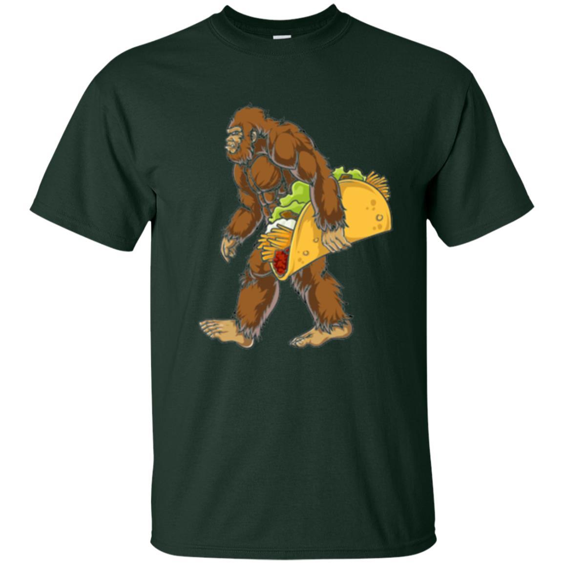 Camping T-shirt Bigfoot Sasquatch Carrying Taco Forest Green