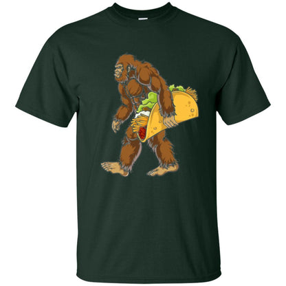 Camping T-shirt Bigfoot Sasquatch Carrying Taco Forest Green