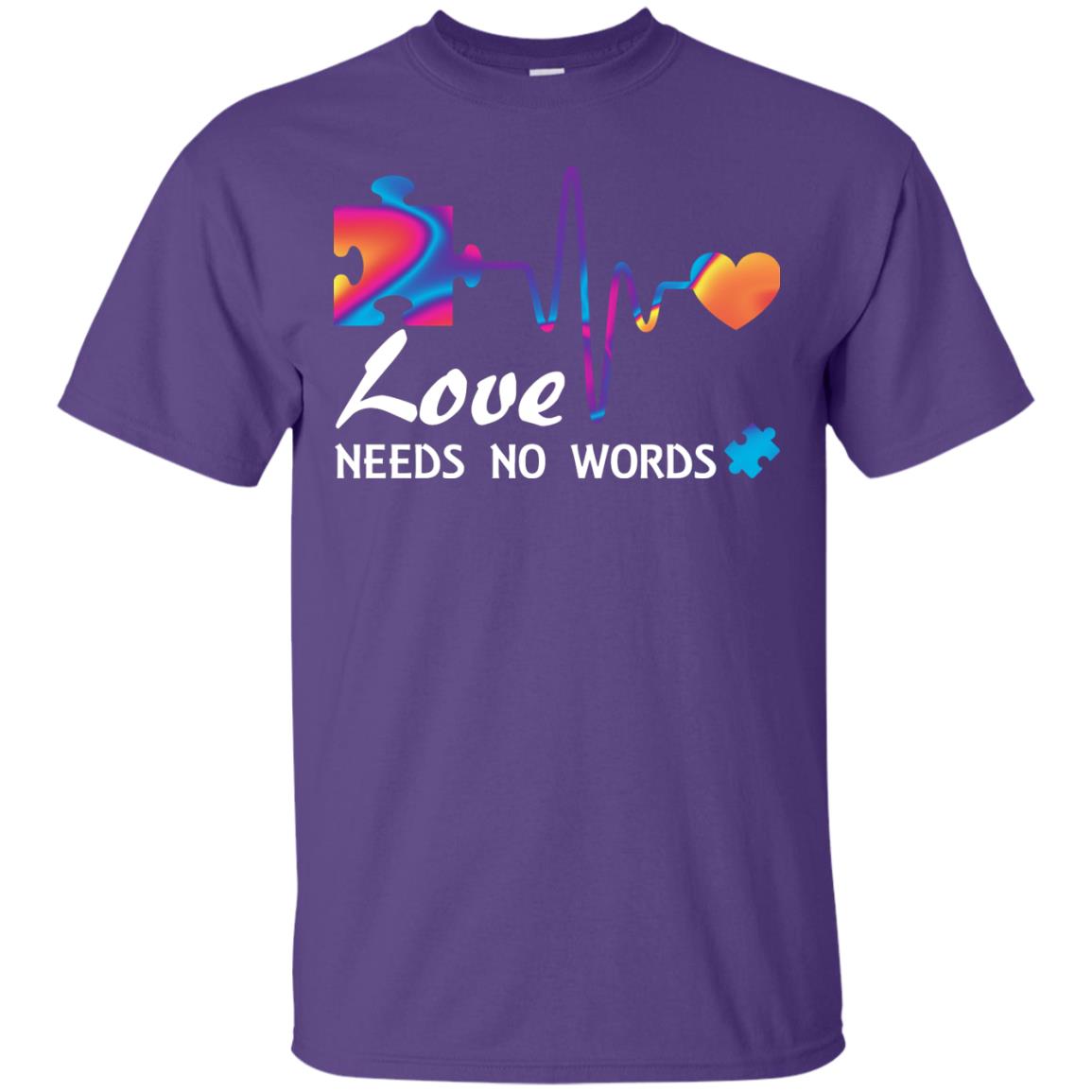 Love Needs No Words Puzzle Heartbeat Gift Shirt For Autism Awareness Purple