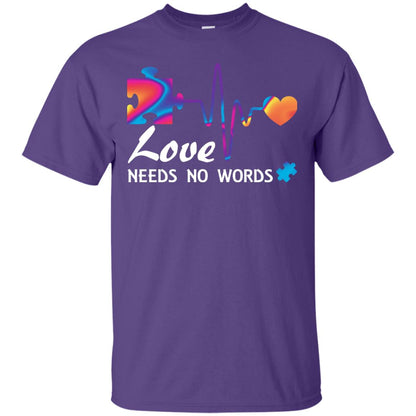 Love Needs No Words Puzzle Heartbeat Gift Shirt For Autism Awareness Purple