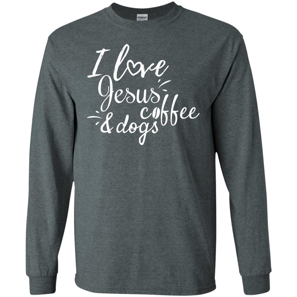 I Love Jesus Coffee And Dogs Christian T-shirt Dark Heather