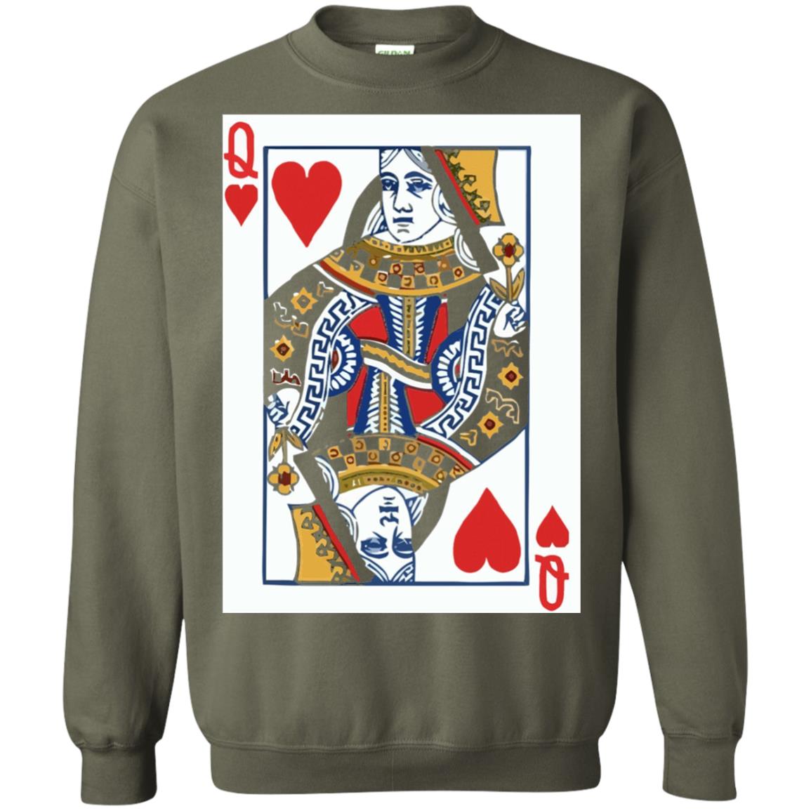 Valentines Day T-shirt Queen Of Hearts Cards Couple Military Green