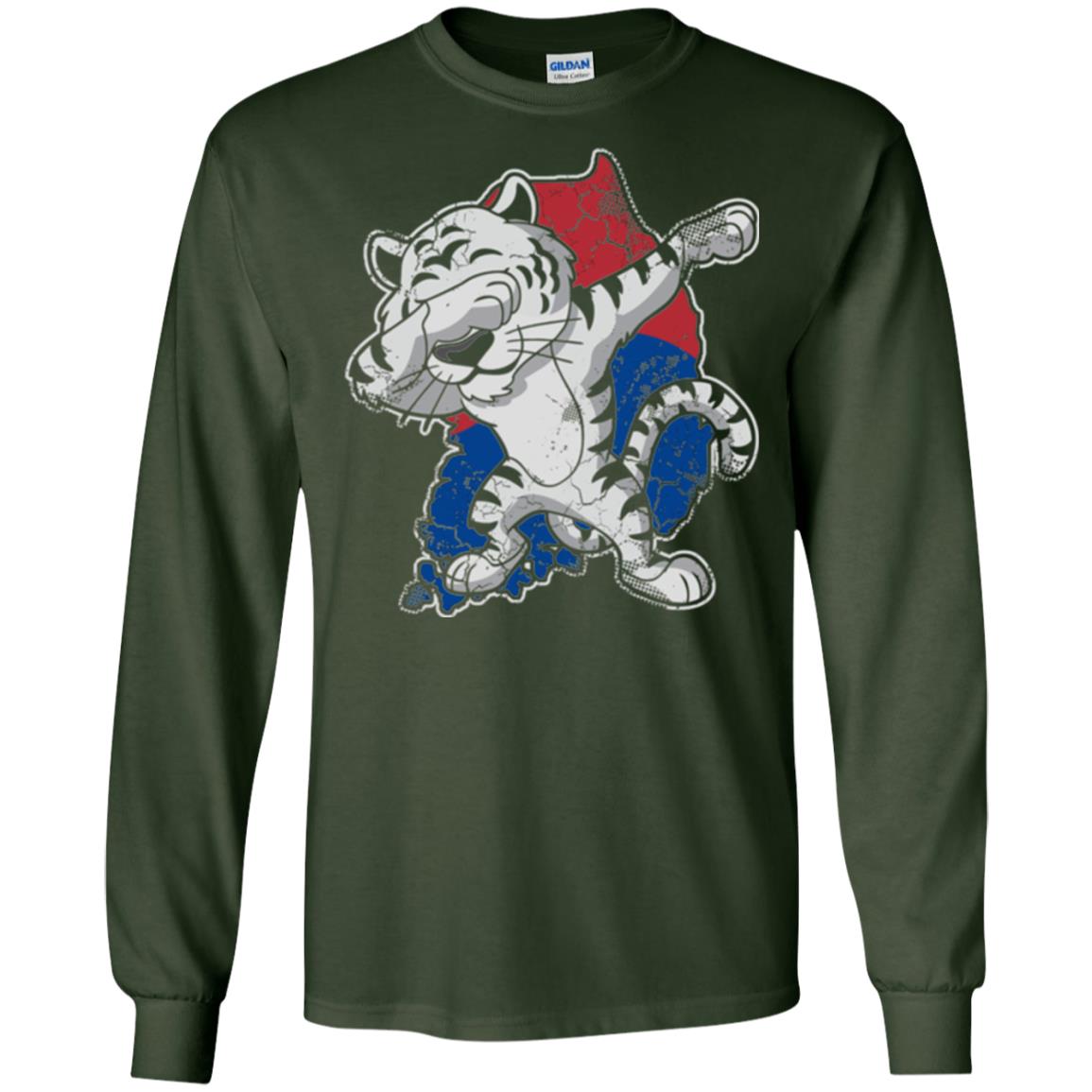 Dabbing White Tiger South Korea Flag T-shirt Forest Green