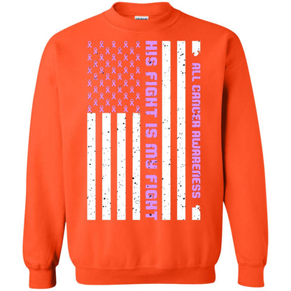 All Cancer Awareness His Fight Is My Fight Lavender Ribbon Stars Flag Of Usa Shirt Orange
