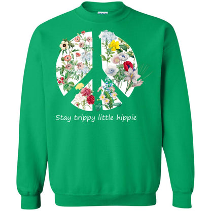 Stay Trippy Little Hippie Peace Sign Shirt Irish Green