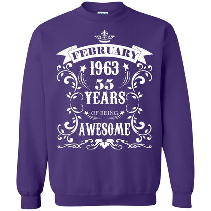 55th Birthday Shirt Awesome Born In February 1963 55 Years Of Being Awesome Purple