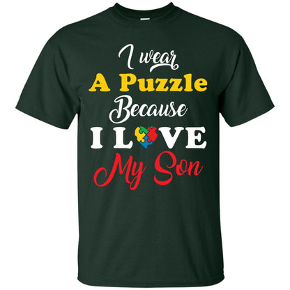I Wear A Puzzle Because I Love Myson Autism Awareness T-shirt For Mom Forest