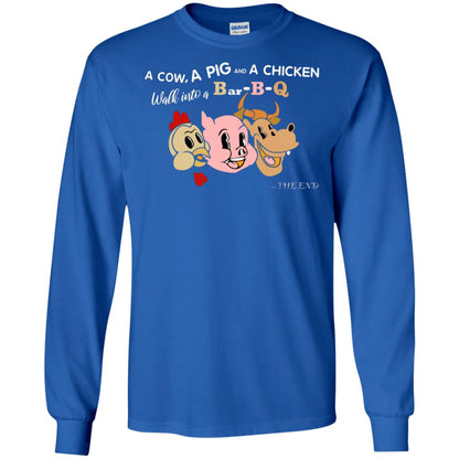 A Cow A Pig And A Chicken Walk Into A Bar-b-q The End Shirt Royal