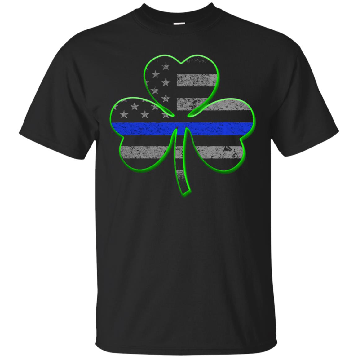Thin Blue Line St Patrick_s Day Clover T-shirt Black