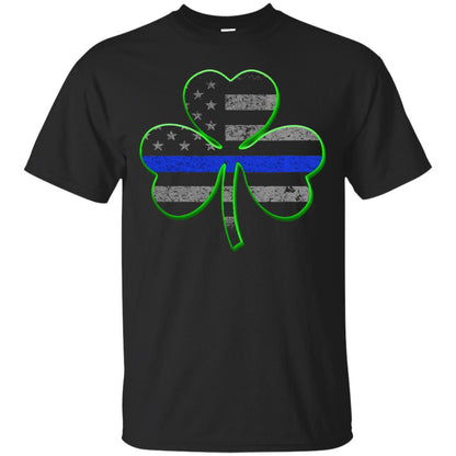 Thin Blue Line St Patrick_s Day Clover T-shirt Black