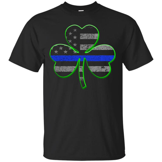Thin Blue Line St Patrick_s Day Clover T-shirt Black