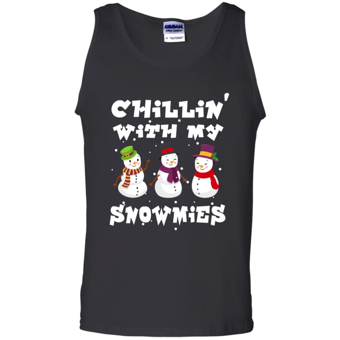 Chillin' With My Snowmie Snowman X-mas Gift Shirt For Mens Womens Kids Black